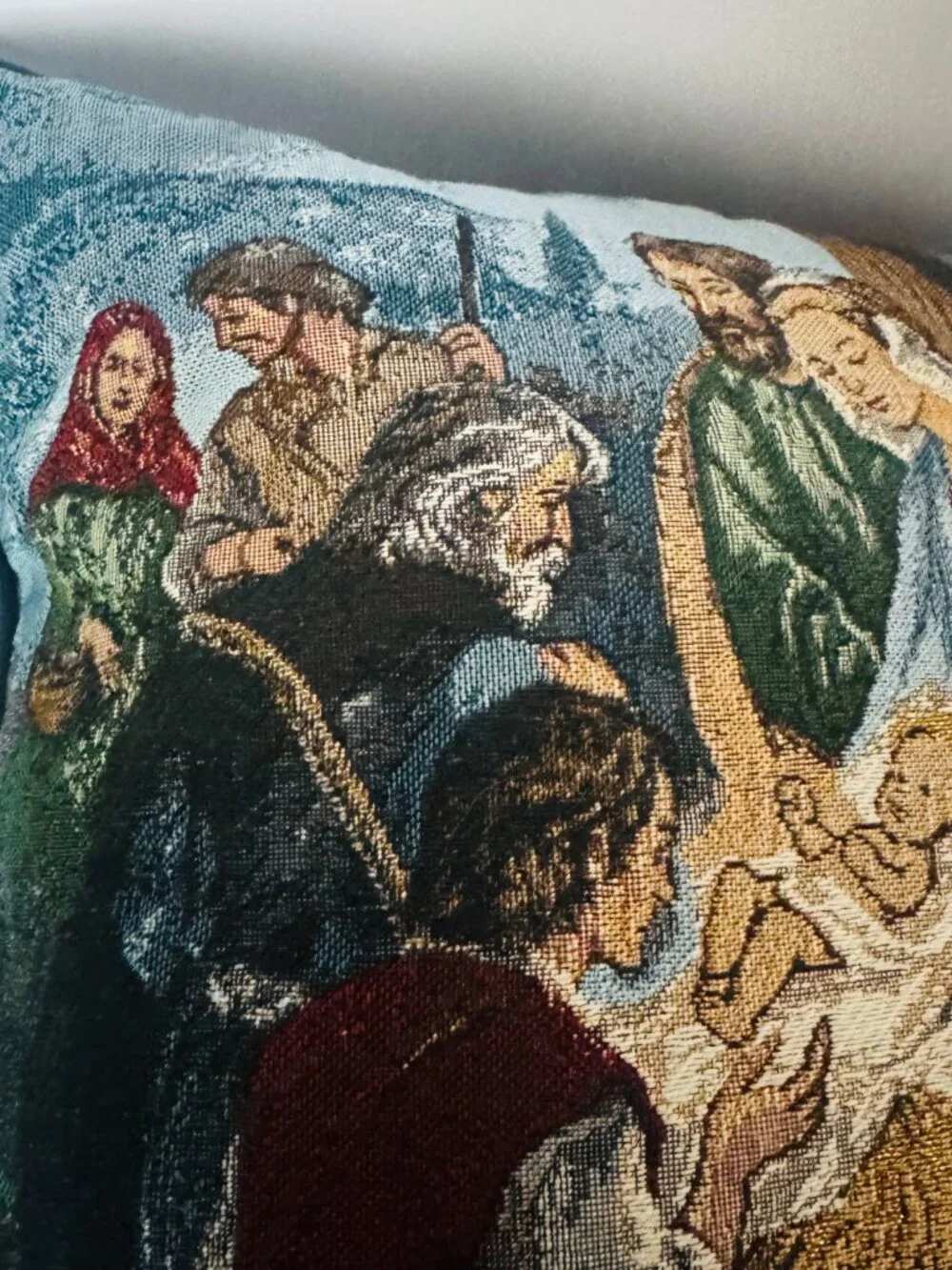 Sue Allison Nativity Scene Christmas Tapestry Throw Pillow 16x16